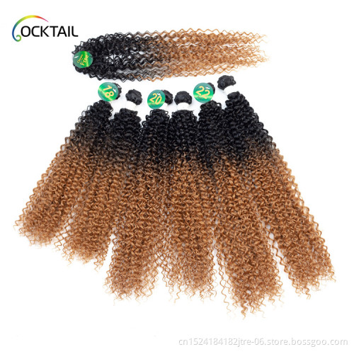 high temperature flame retardant 613 blond ombre color synthetic hair weave 6 pieces with free lace closure in one pack